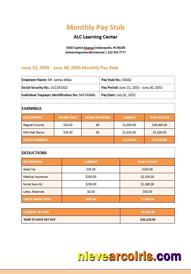 Learning Center Monthly Paystub